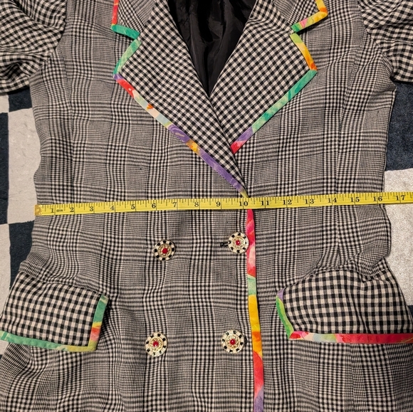 RARE Vintage Emanuel Ungaro Black and White Plaid Blazer Tie Dye Trim - Picture 8 of 10
